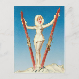 Art Deco Ski Blonde Pin Up Vykort