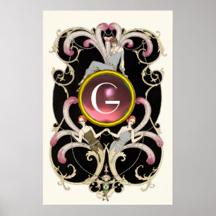 ART DECO SKÖN HET MOD PINK ÄDELSTEN MONOGRAM POSTER