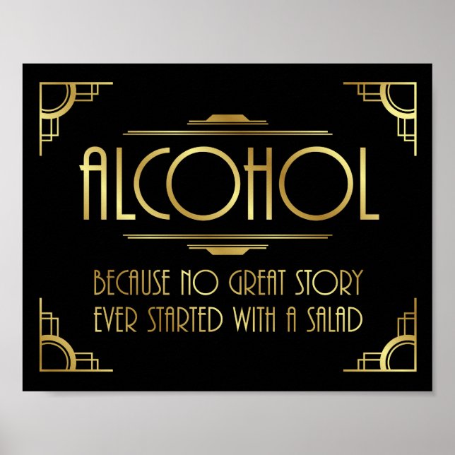 Art Deco Skriv ut GATSBY ALCOHOL-offertsignatur Poster (Framsidan)