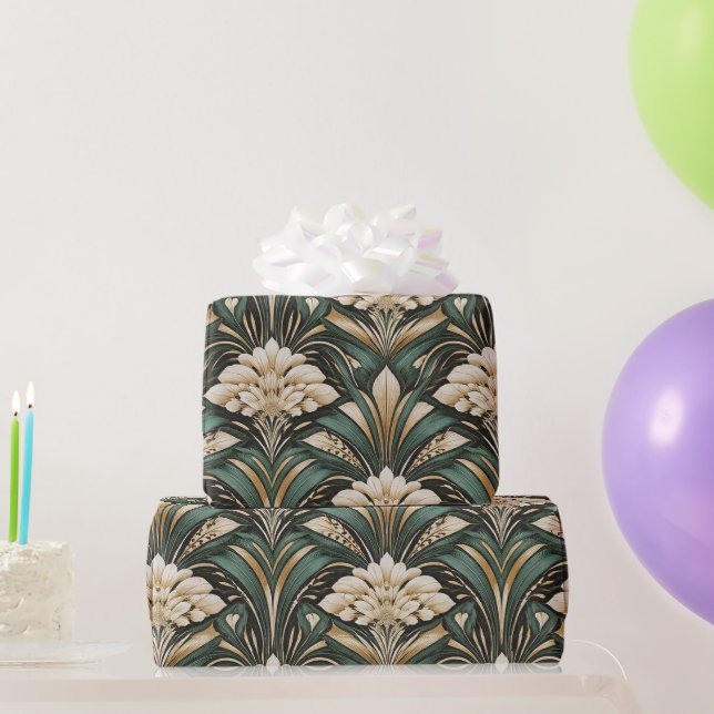 Art Deco Smaragd Förgylld Blommönster Presentpapper (Festgåvor)