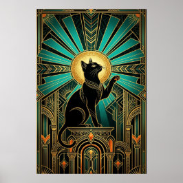 Art Deco Smaragd Halo Smaragd Tron Katt Poster