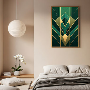 Art Deco Smaragdgrön och Guld Geometrisk Poster