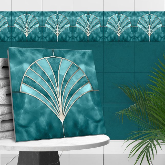 Art Deco-Snäcka - blå marmor och pärla Kakelplatta (Skapare uppladdad)