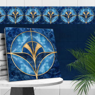 Art Deco Snäcka - Blue Marble & Guld Kakelplatta