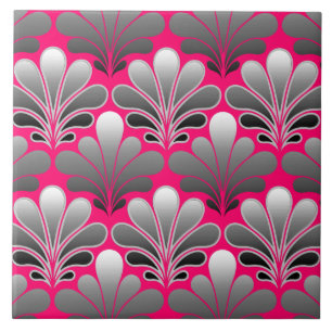 Art Deco Snäcka Mönster, Grått och Fuchsia Rosa Kakelplatta