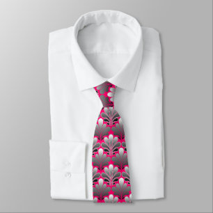 Art Deco Snäcka Mönster, Grått och Fuchsia Rosa Slips