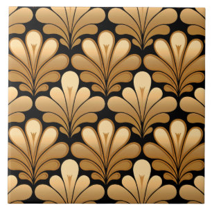 Art Deco Snäcka Mönster, Guld och Black Kakelplatta