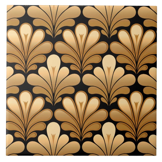 Art Deco Snäcka Mönster, Guld och Black Kakelplatta (Framsidan)