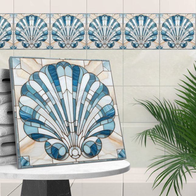 Art Deco-Snäckan Glass Mosaic Scallop Kakelplatta (Skapare uppladdad)