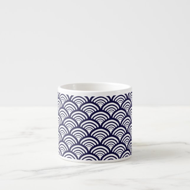 Art Deco Snäckformad Båge Geometrisk Djupblå Espressomugg (Framsidan)