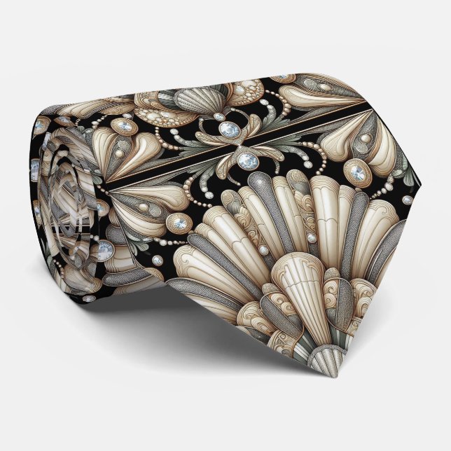 Art Deco Snäckor Falska Diamanter Falsk Silke  Slips (Rullad)