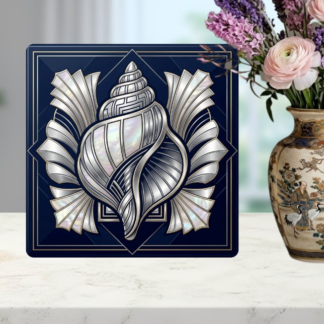 Art Deco Snäckskal Silver Pärlmoder Stil Kakelplatta (Skapare uppladdad)
