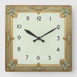 Art Deco Soft Mint Fyrkantig Klocka