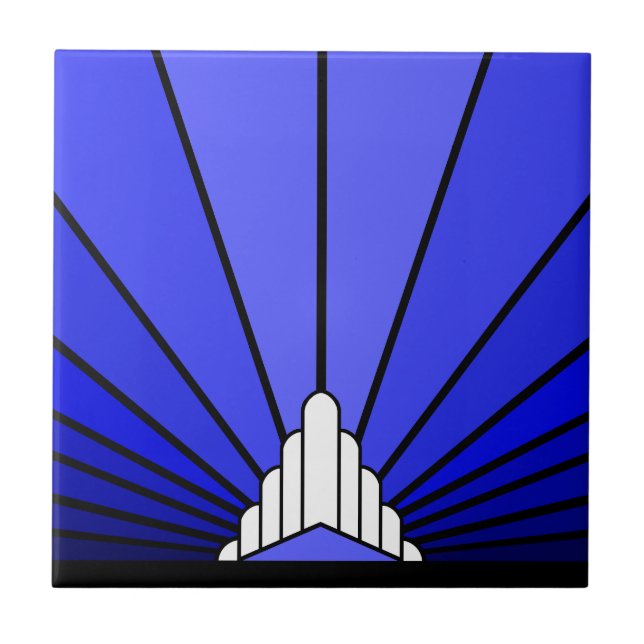 Art deco sol i blått kakelplatta (Framsidan)