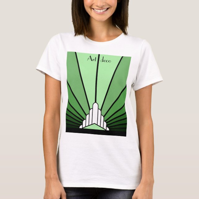 Art deco sol i grönt T-Shirt (Framsida)