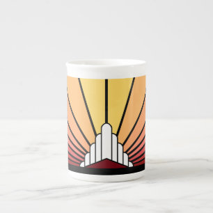Art deco sol i gryning benporslin mugg