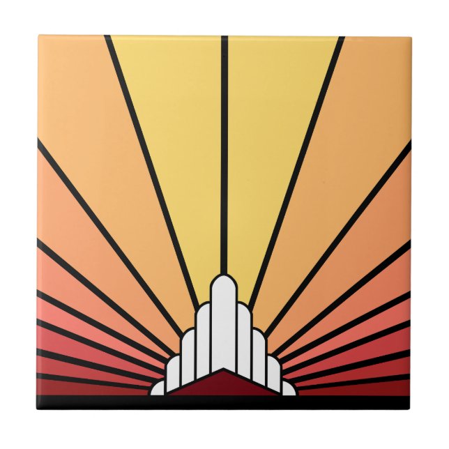 Art deco sol i gryning kakelplatta (Framsidan)