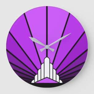 Art deco sol i lila Wall Clock Stor Klocka