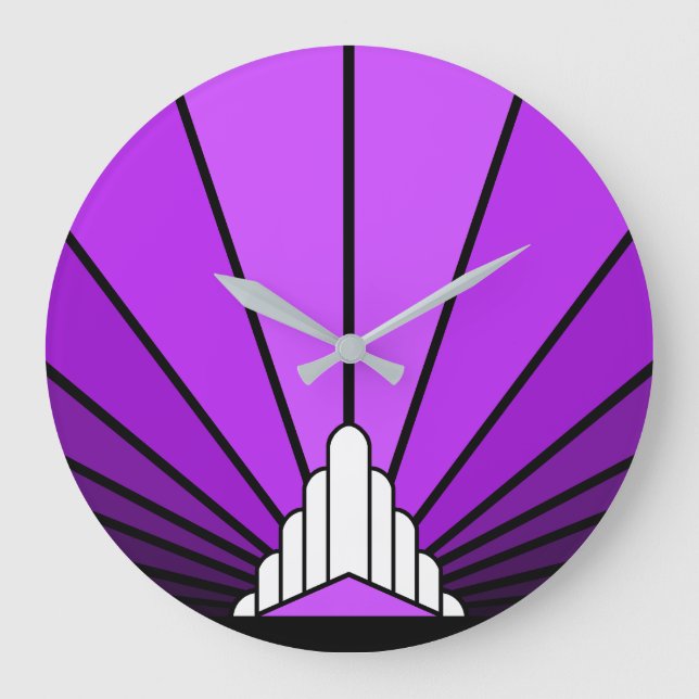 Art deco sol i lila Wall Clock Stor Klocka (Framsida)