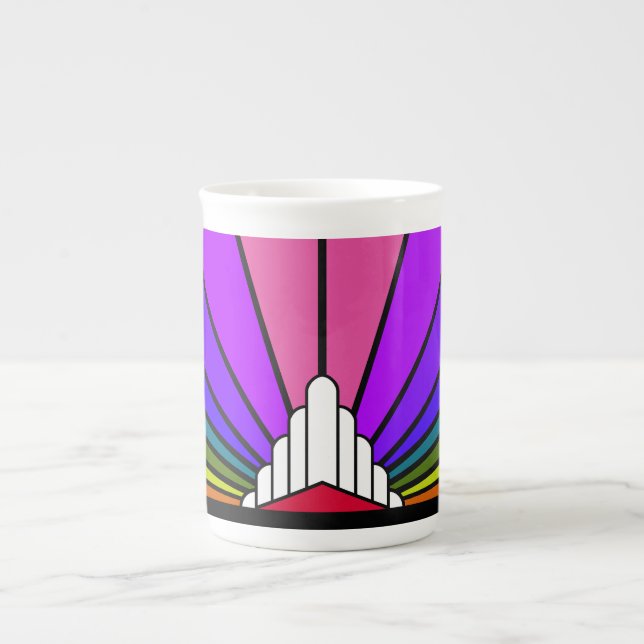 Art deco sol i regnbåge benporslin mugg (Framsidan)