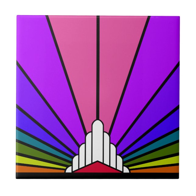 Art deco sol i regnbåge kakelplatta (Framsidan)
