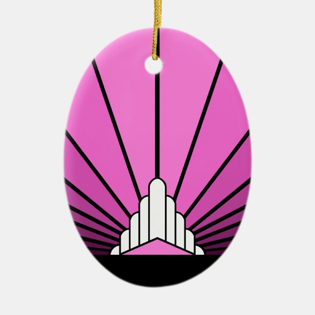 Art deco sol i rosa julgransprydnad keramik (Framsidan)