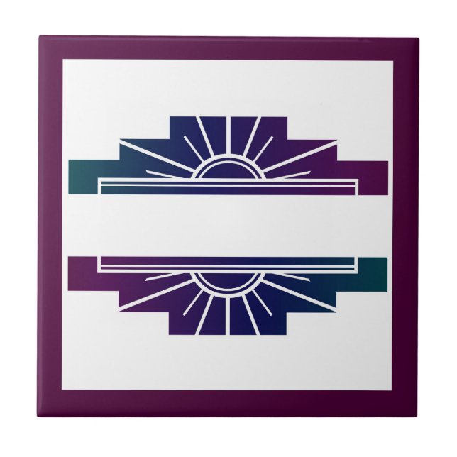 Art deco sol inslag i mörk färg kakelplatta (Framsidan)