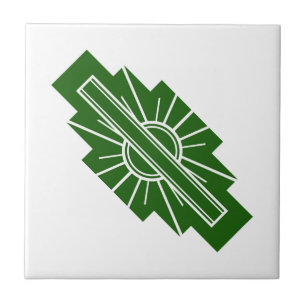 Art deco sol inslag i mörk grönt kakelplatta