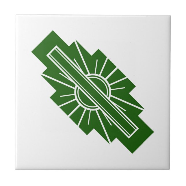 Art deco sol inslag i mörk grönt kakelplatta (Framsidan)