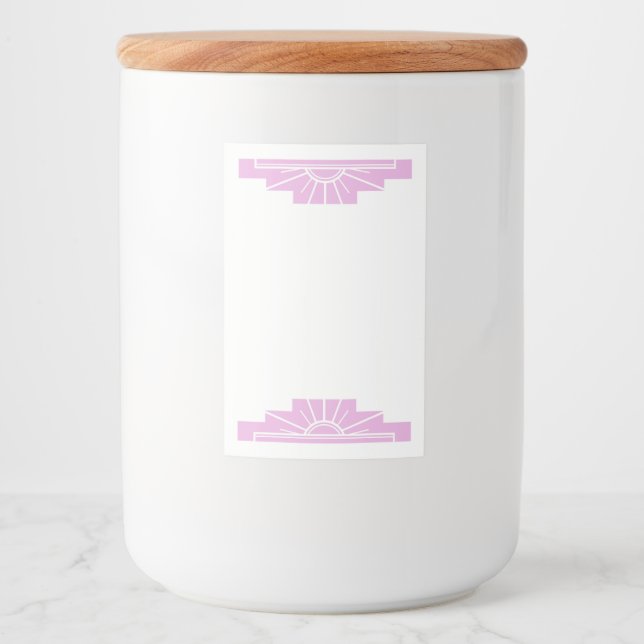 Art deco sol inslag på ljusa rosa mat etikett (Framsida)