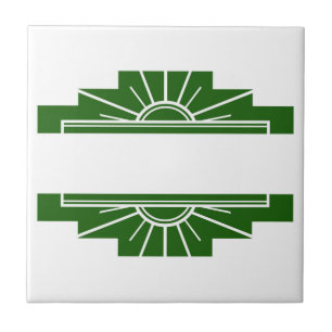 Art deco sol inslag på mörk grönt kakelplatta