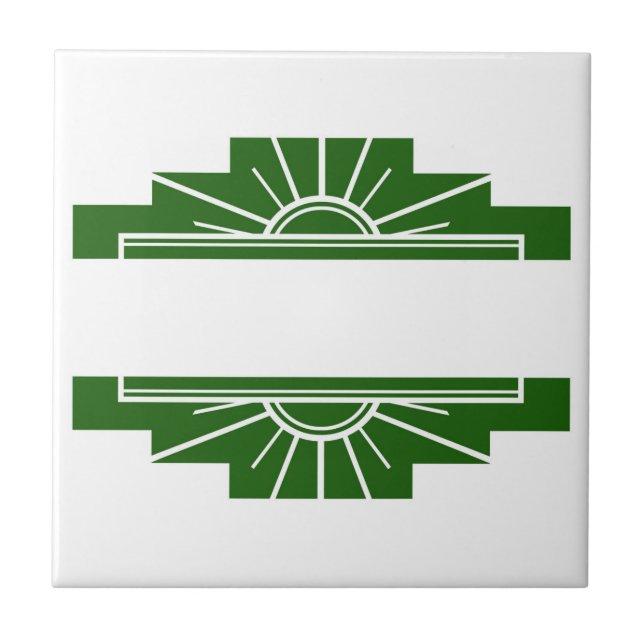 Art deco sol inslag på mörk grönt kakelplatta (Framsidan)