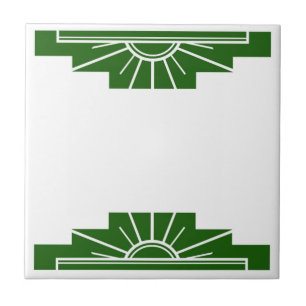 Art deco sol inslag på mörk grönt kakelplatta