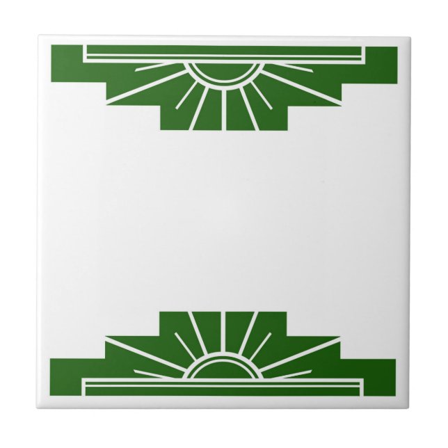 Art deco sol inslag på mörk grönt kakelplatta (Framsidan)
