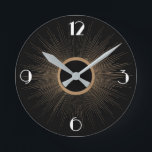Art Deco-solstrålar med siffror Rund Klocka<br><div class="desc">Gör det till konst-deco-påverkan för att spira upp ställe..</div>