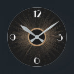 Art Deco-solstrålar med siffror Rund Klocka<br><div class="desc">Gör det till konst-deco-påverkan för att spira upp ställe..</div>