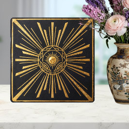 Art Deco Solstråle Guld Svart Geometrisk Design Kakelplatta