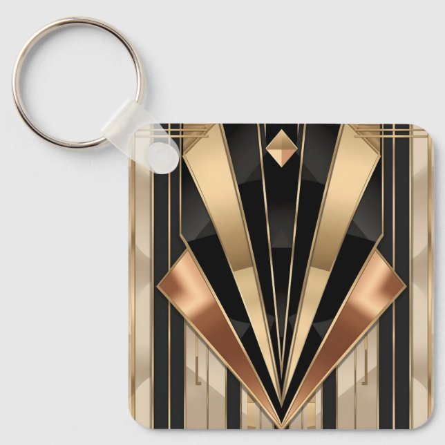 Art Deco Soluppgång Geometrisk Lyxdesign Nyckelring (Framsida)