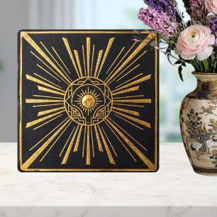Art Deco Soluppgång Guld Svart Geometrisk Design Kakelplatta