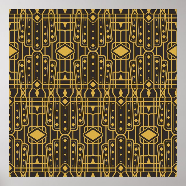 Art Deco, sömlös lyxgeometrisk mönster. Golden Poster (Framsidan)