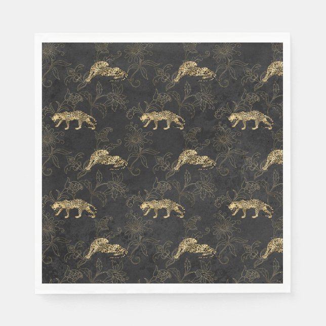 Art deco Sophisticated Black and Guld leopard Pappersservett (Framsidan)
