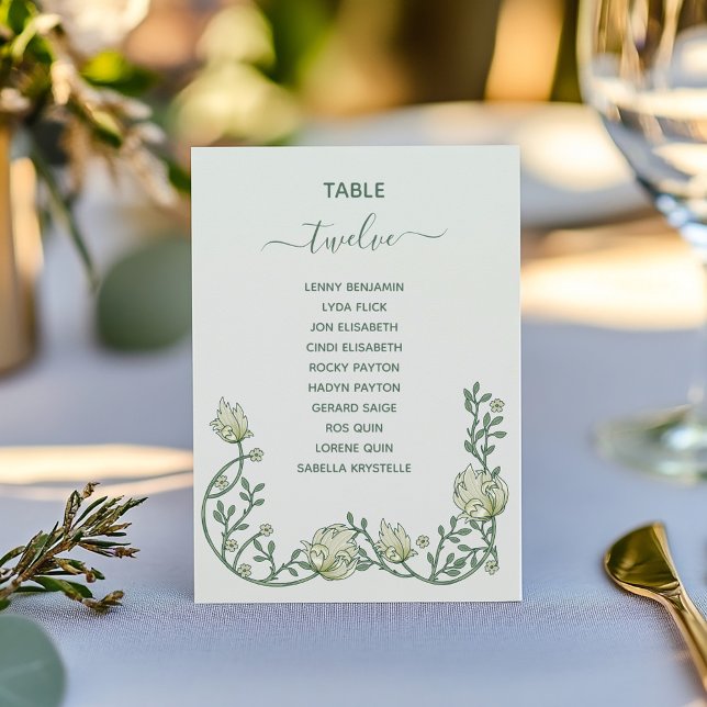 Art deco söt-blommor Bordsnummer Sittdiagram (Art deco flowers botanical wedding reception Table Number Seating Chart)
