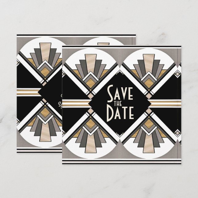 Art Deco Spara datum Platt kort (Fram/baksida)