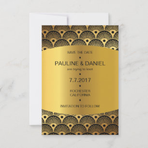 Art Deco-spara datumet Golden Squares Vip Inbjudningar
