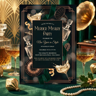 Art Deco Speakeasy Murder Mystery New Year Party Inbjudningar