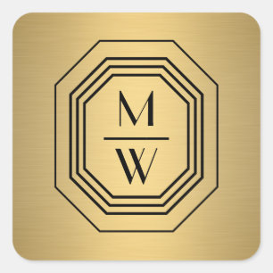 Art Deco Stacks Monogram-Logotyp på Faux Guld Fyrkantigt Klistermärke