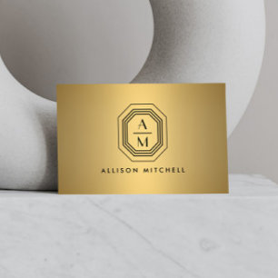 Art Deco Stacks Monogram-Logotyp på Faux Guld Visitkort