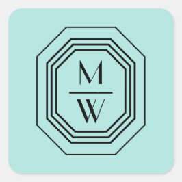 Art Deco-staplad monogram-Logotyp på Mint Blue/Grö Fyrkantigt Klistermärke