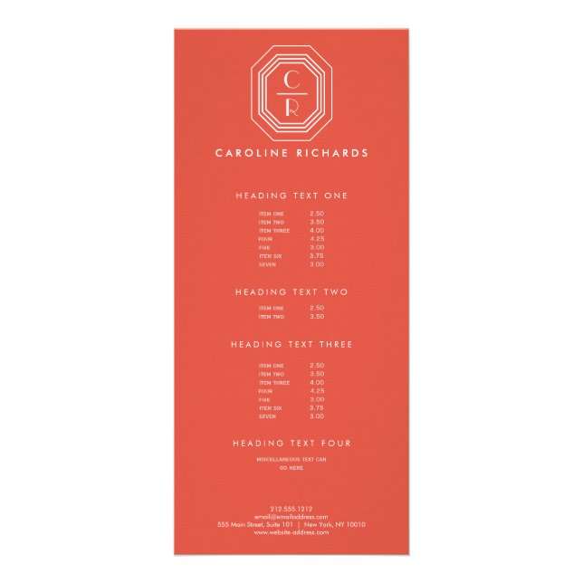 Art Deco-staplad monogramLogotyp på korall Reklamkort (Framsidan)