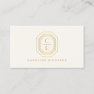 Art Deco Stapo Monogram Logotyp Guld/Elfenbenskust Visitkort